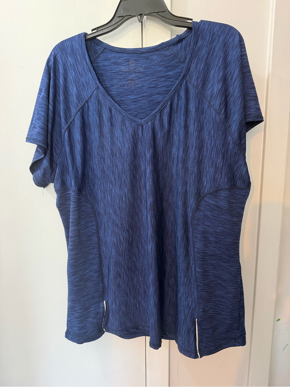 Blue Heathered V-Neck Active Top